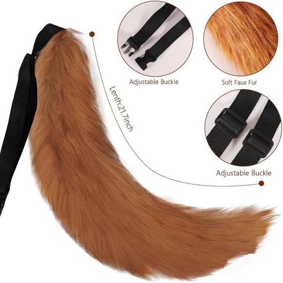 🆕 Women Black Faux Fur Wolf Fox Tail Clip Ears Kit Halloween Animal Costume Set - Picture 3 of 7
